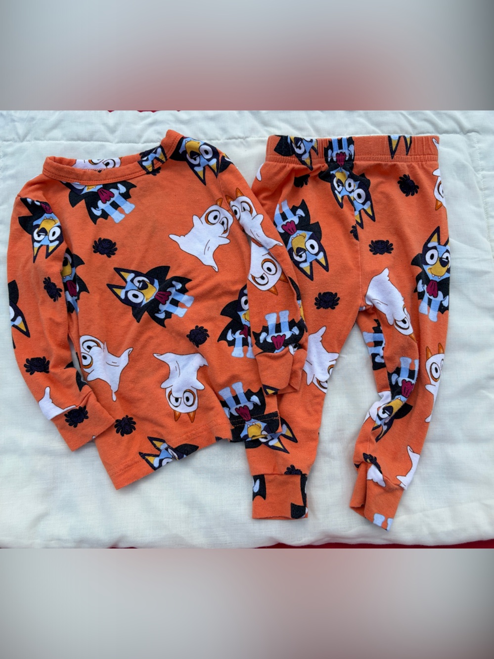 Kids Orange Halloween Character Pajama Set with Ghosts and Cats